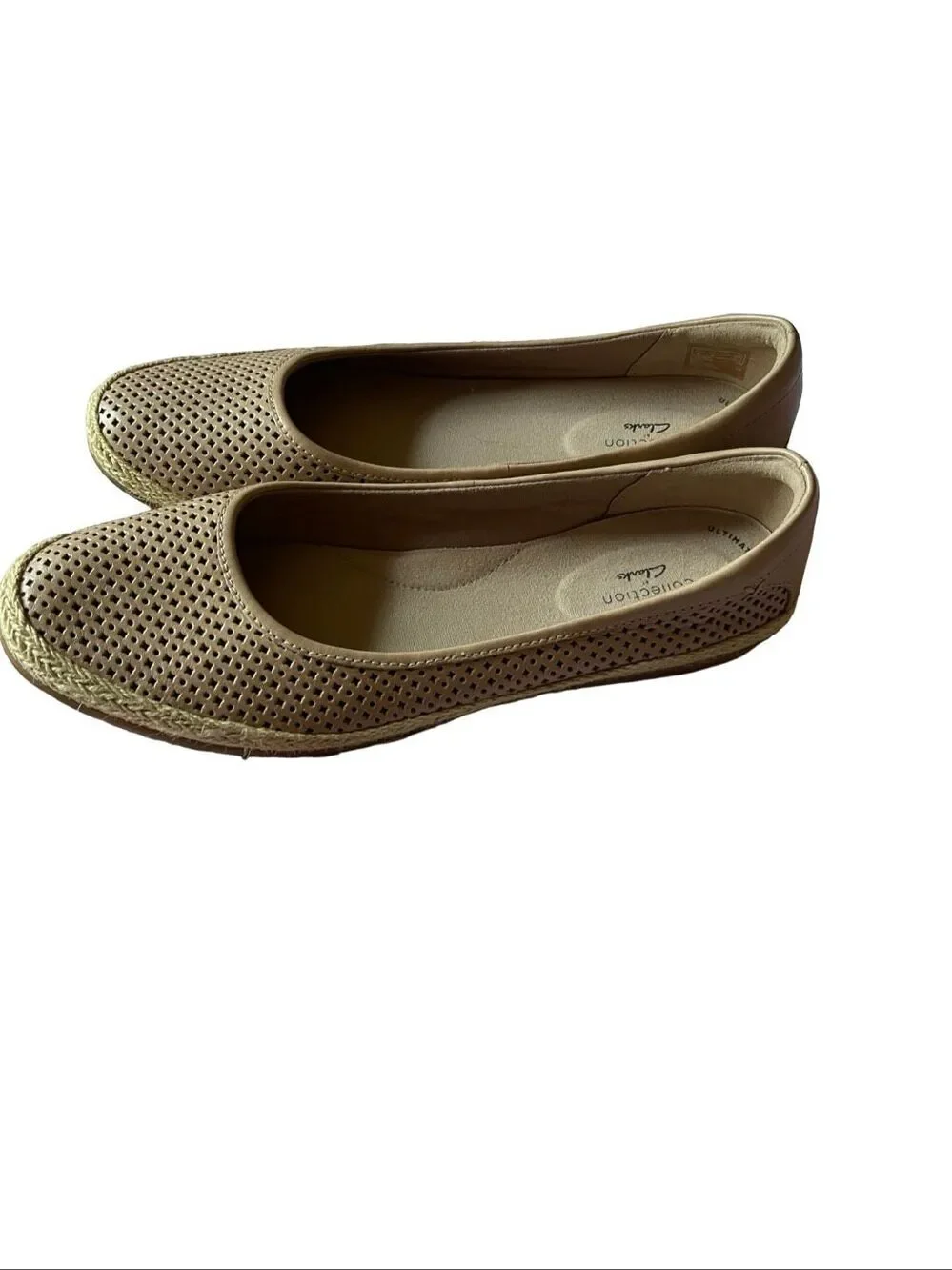Clarks Womens Tan Danelly Adira Perforated Espadrille Slip On Flats Size 10